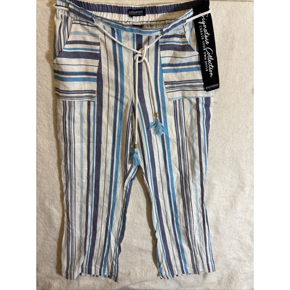 beau dawson linen Blend pants Size L Pockets Striped Stretch Waist NWT